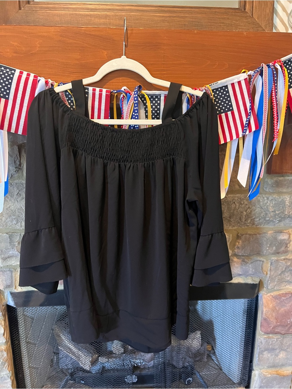 new directions Black Off-Shoulder Ruffle Sleeve Blouse